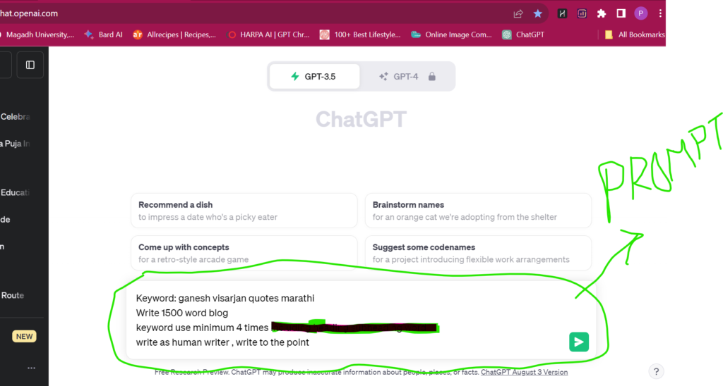 4 line Chat GPT Prompt for Blog Writing